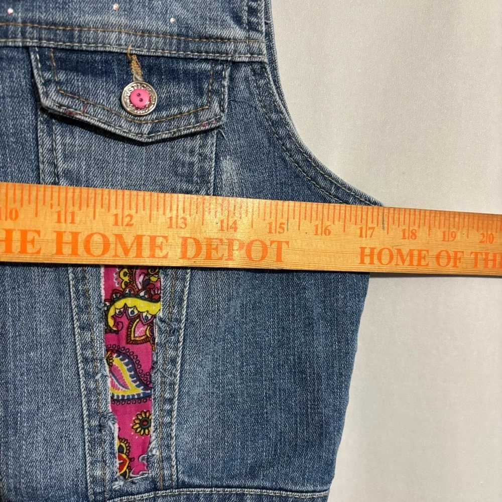 Justice size 14 Girls Embellished Denim Vest with Pink Accents Paisley Fabric